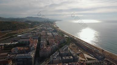 空中视图地标性建筑海滩海建筑巴塞罗那西班牙